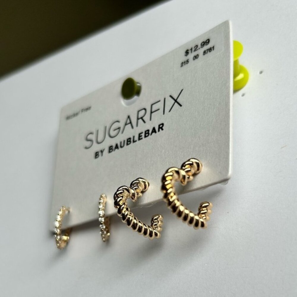 BaubleBar Gold and Rhinestone Dangle Earrings Heart Design